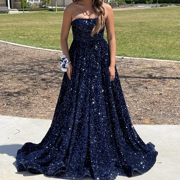 Amarra Style 87409 Dark Blue Homecoming Prom Dress - Picture 1 of 5